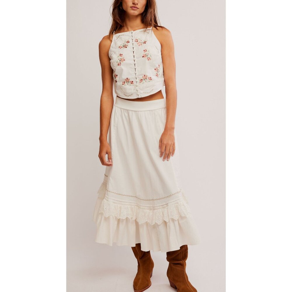 Free People Cream Jumpsuit with Floral Embroidery